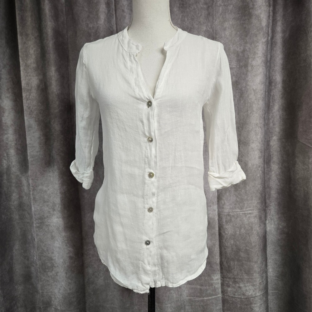 Lungo L'Arno 100% Linen Tunic Shirt Made in Italy Roll Tab Sleeve White Size‎ S